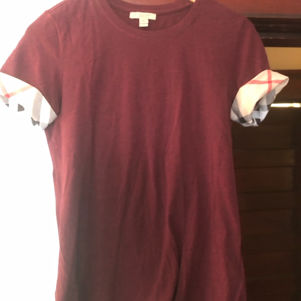 Burberry of London Sleeve Crewneck Shirt - Burgundy with Checked Cuff
